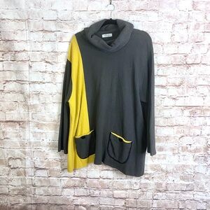 Margaret Winters Colorblock Cowl Neck Lagenlook Sweater in Gray Yellow Size 2X